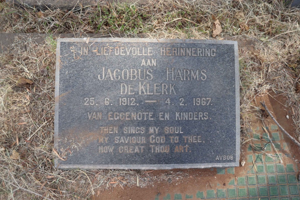 KLERK Jacobus Harms, de 1912-1967