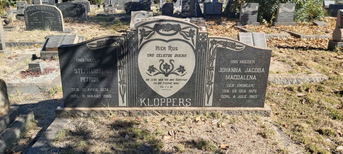 KLOPPERS Stephanus Petrus 1874-1965 &amp; Johanna Jacoba Magdalena GROBLER 1875-1963