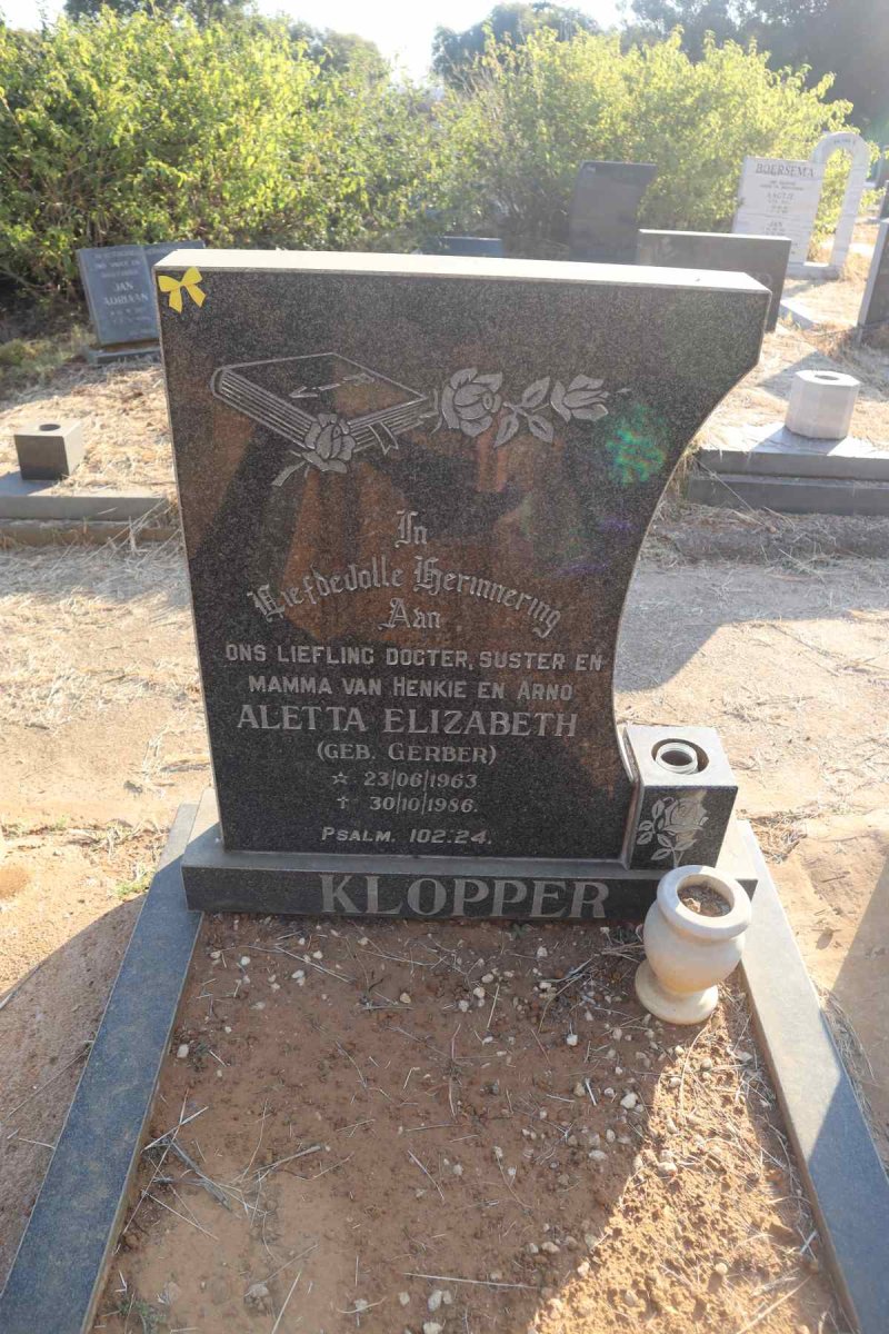 KLOPPER Aletta Elizabeth nee GERBER 1963-1986