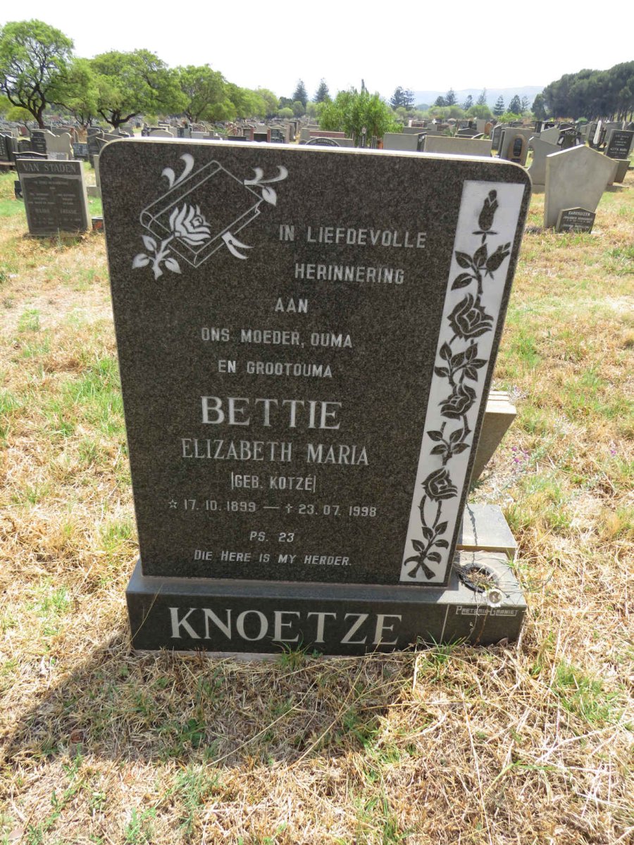 KNOETZE Elizabeth Maria nee KOTZE 1899-1998