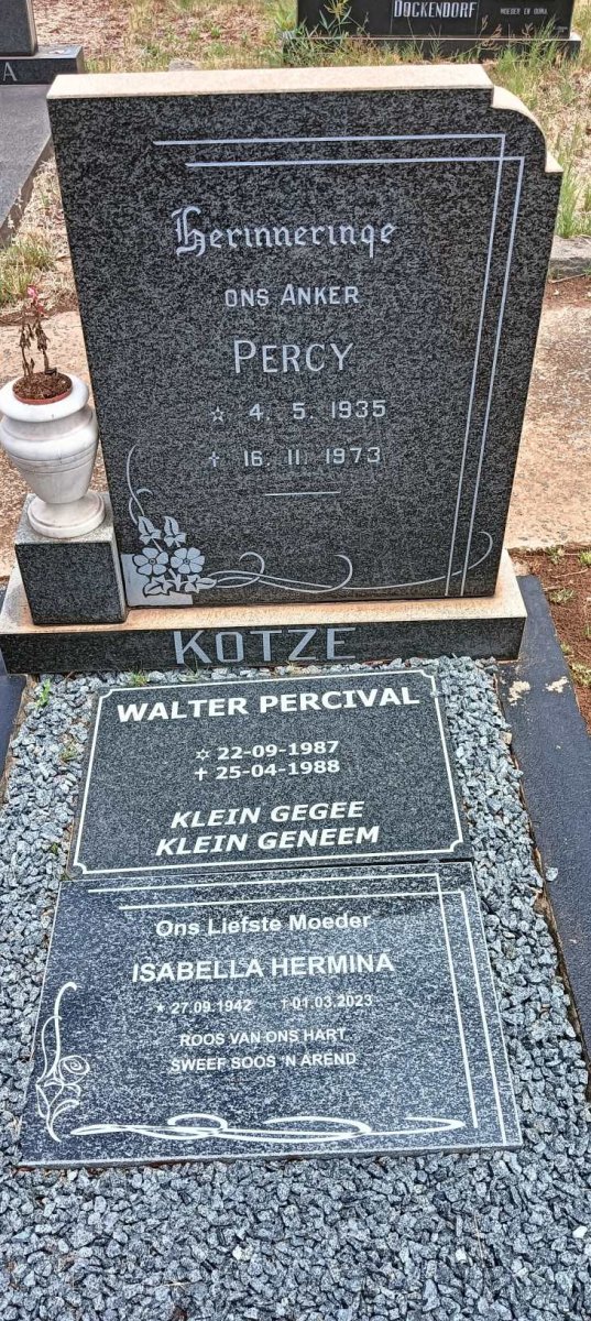 KOTZE Percy 1935-1973 & Isabella Hermina 1942-2023 ::  KOTZE Walter Percival 1987-1988