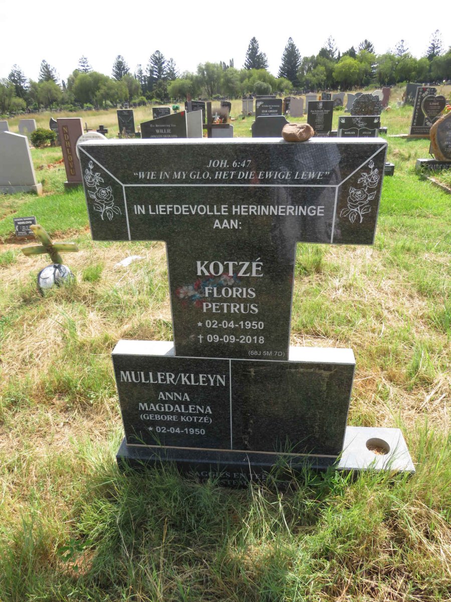 KOTZE Petrus Kotze 1950-2018 & Anna Magdalena MULLER voorheen KLEYN nee KOTZE 1950- _1