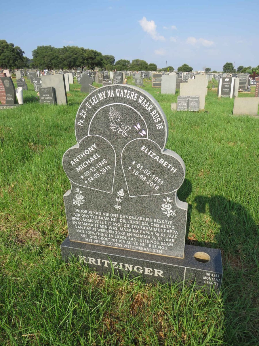 KRITZINGER Anthony Michael 1948-2011 & Elizabeth 1951-2018