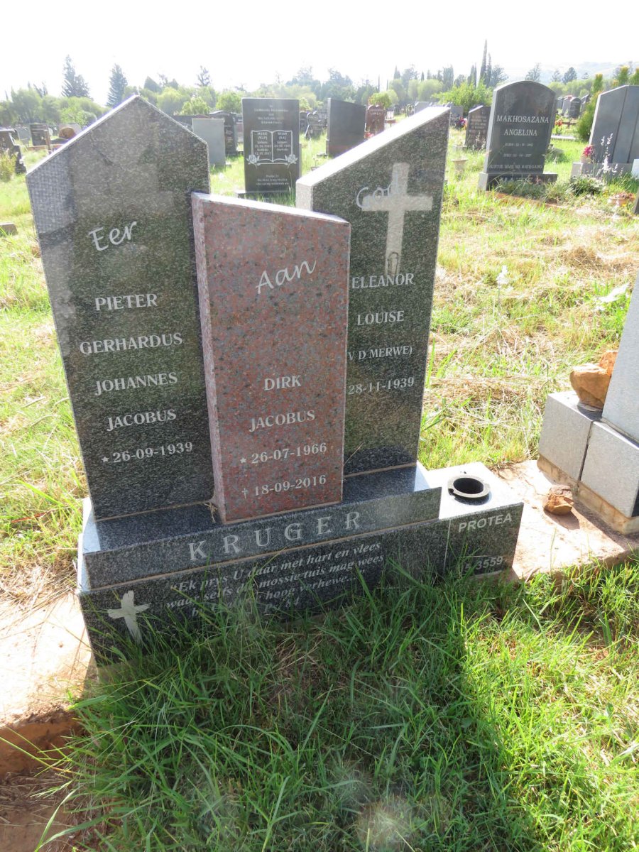 KRUGER Pieter Gerhardus Johannes Jacobus 1939- & Eleanor Louise V.D. MERWE 1939- :: KRUGER Dirk Jacobus 1966-2016