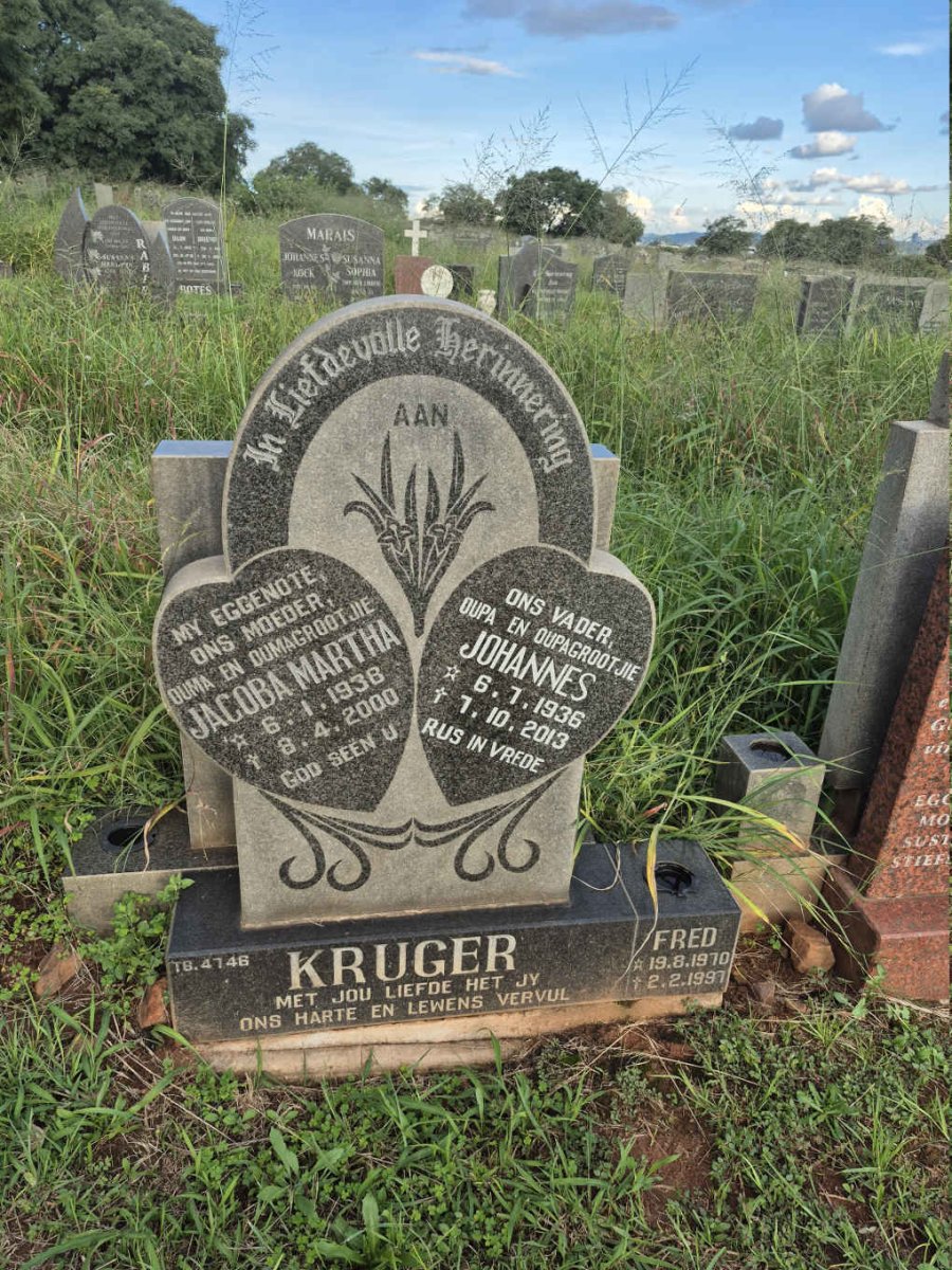 KRUGER Johannes 1936-2013 & Jacoba Martha 1938-2000 :: KRUGER Fred 1970-1997