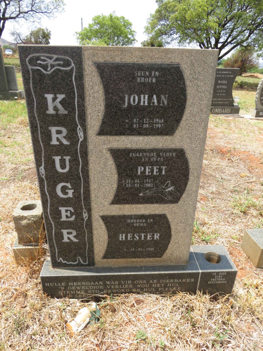 KRUGER Peet 1937-2002 & Hester 1941- :: KRUGER Johan 1968-1997