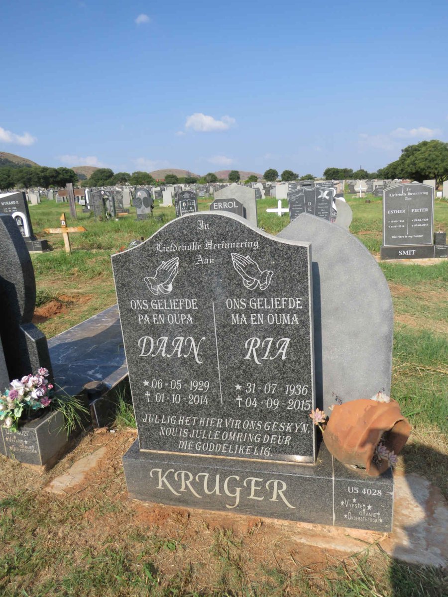 KRUGER Daan 1929-2014 & Ria 1936-2015