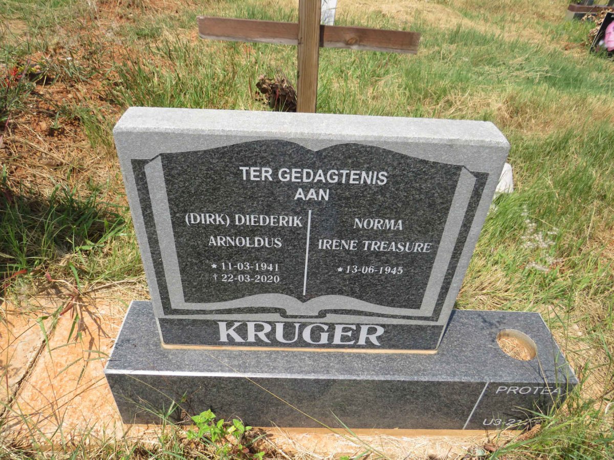 KRUGER Diederik Arnoldus 1941-2020 & Norma Irene TREASURE 1945- 