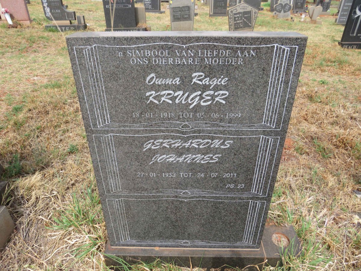 KRUGER Ragie 1918-1999 :: KRUGER Gerhardus Johannes 1953-2011