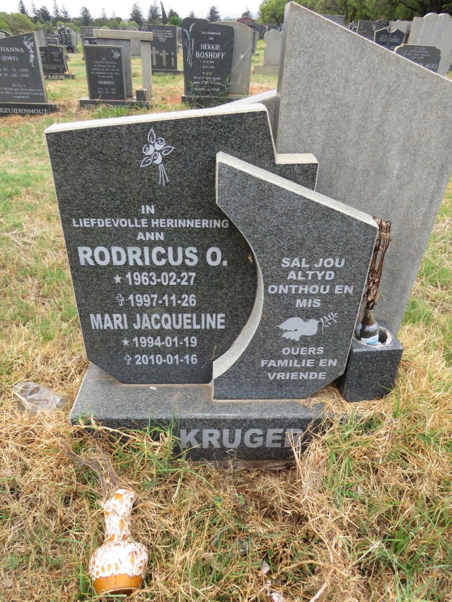 KRUGER Rodricus O. 1963-1997 :: KRUGER Mari Jacqueline 1994-2010