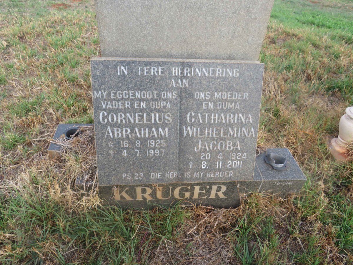 KRUGER Cornelius Abraham 1925-1997 & Catharina Wilhelmina Jacoba 1924-2011