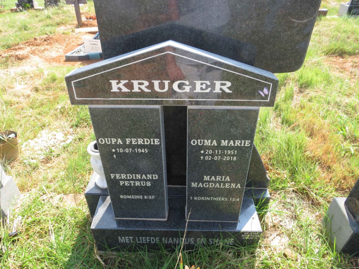 KRUGER Ferdinand Petrus 1945- & Maria Magdalena 1951-2018