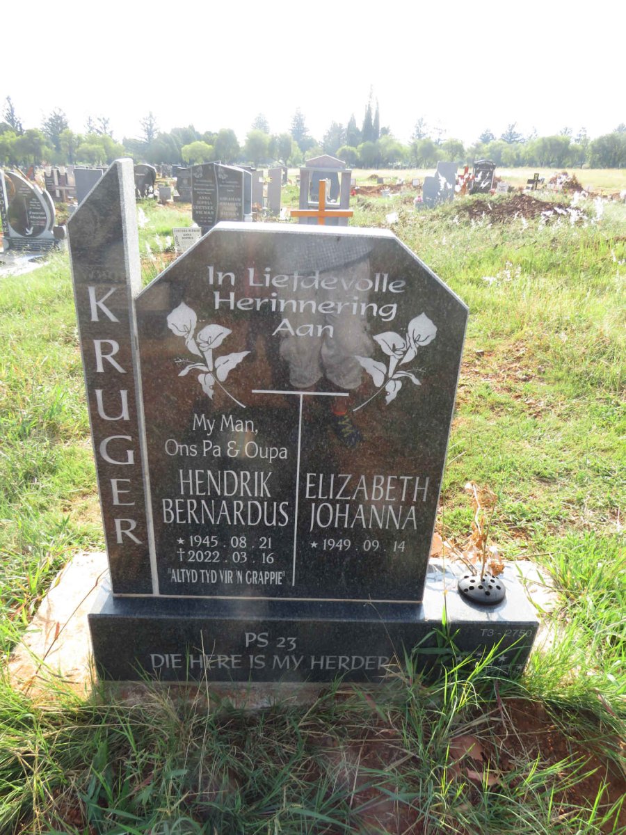 KRUGER Hendrik Bernardus 1945-2022 & Elizabeth Johanna 1949-