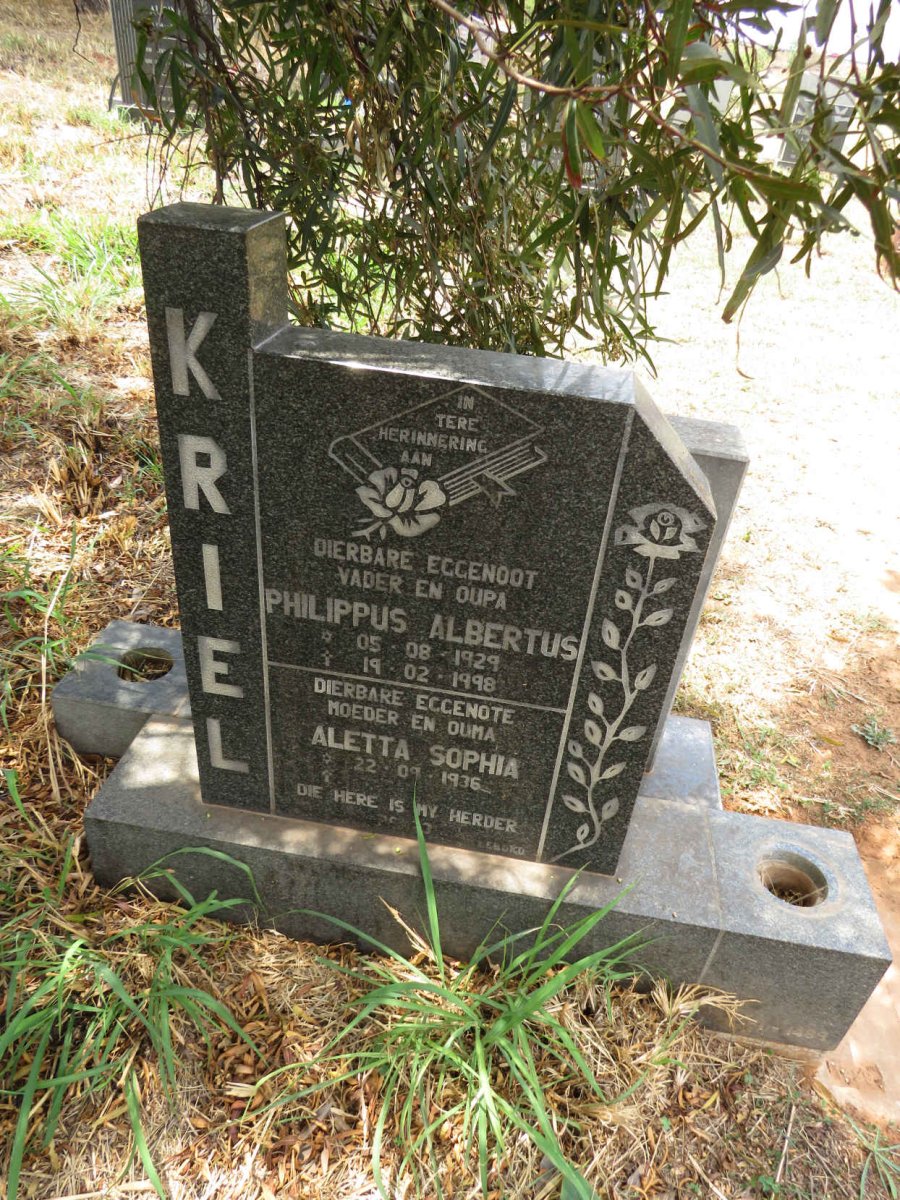 KRIEL Philippus Albertus 1929-1998 & Aletta Sophia 1936-
