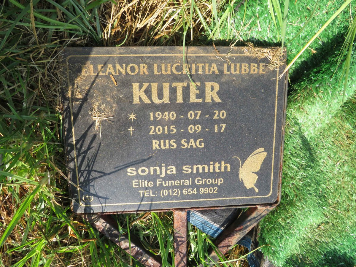 KUTER Eleanor Lucritia Lubbe 1940-2015