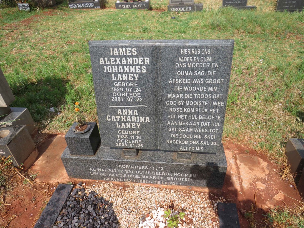 LANEY James Alexander Johannes 1929-2001 & Anna Catharina 1938-2008