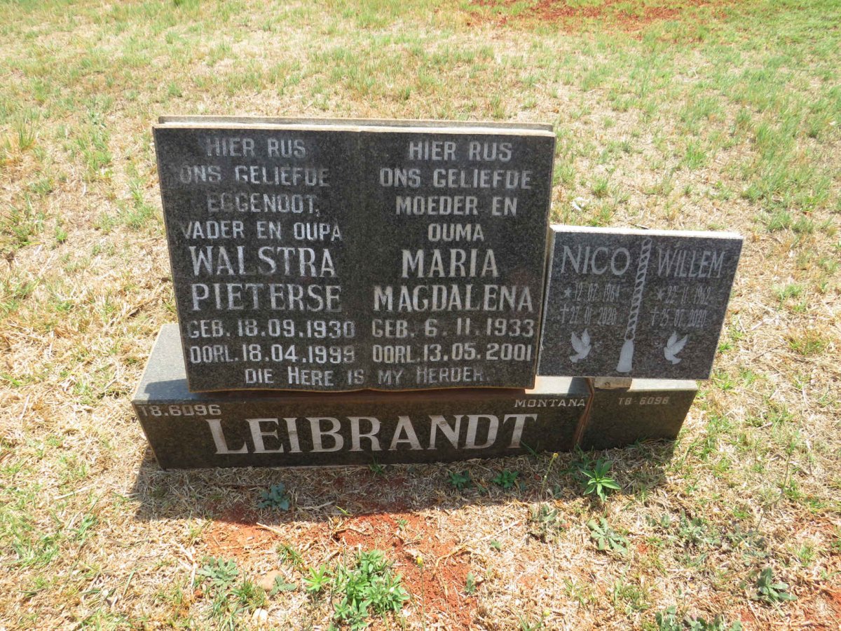 LEIBRANDT Walstra Pieterse 1930-1999 & Maria Magdalena 1933-2001 :: LEIBRANDT Nico 1964-2020 :: LEIBRANDT Willem 1962-2020 _1