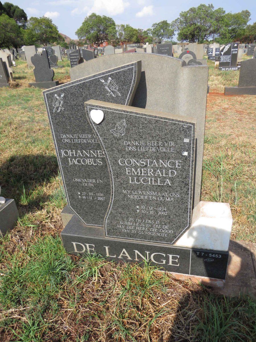 LANGE Johannes Jacobus, de 1930-2007 & Constance Emerald Lucilla 1934-2002
