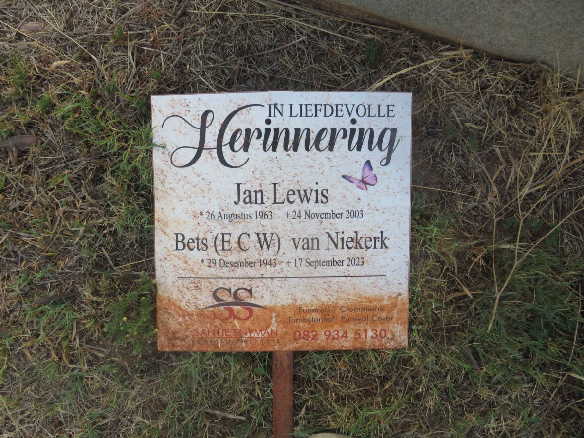 LEWIS Jan 1963-2003 :: VAN NIEKERK E.C.W. 1943-2023