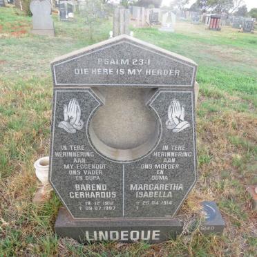 LINDEQUE Barend Gerhardus 1912-1997 & Margaretha Isabella 1914-