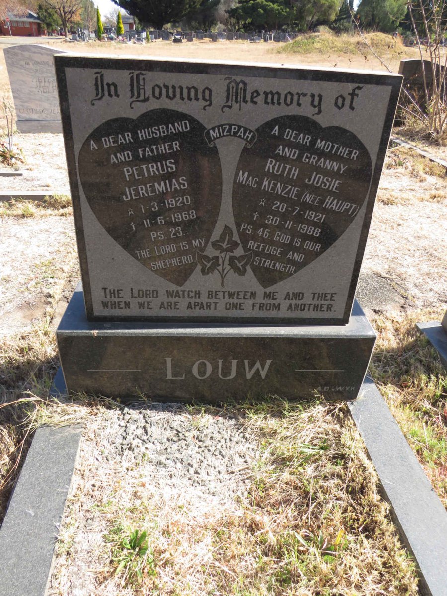 LOUW Petrus Jeremias 1920-1968 & Ruth Josie MACKENZIE nee HAUPT 1921-1988
