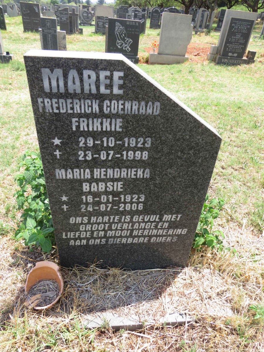 MAREE Frederick Coenraad 1923-1998 & Maria Hendrieka 1923-2006