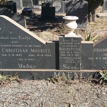 MAHNE Christiaan Mauritz 1887-1960 &amp; Johanna Gertruida WESSELS 1891-1968 :: MAHNE Barend Pieter 1920-1961