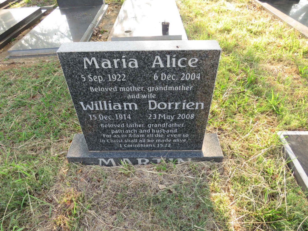 MARTIN William Dorrien 1914-2008 & Maria Alice 1922-2004