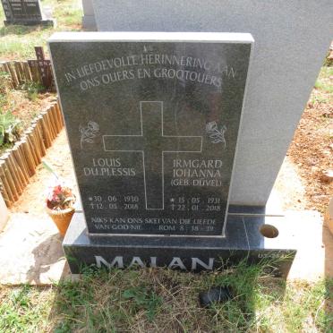 MALAN Louis Du Plessis 1930-2018 & Irmgard Johanna DUVEL 1931-2018
