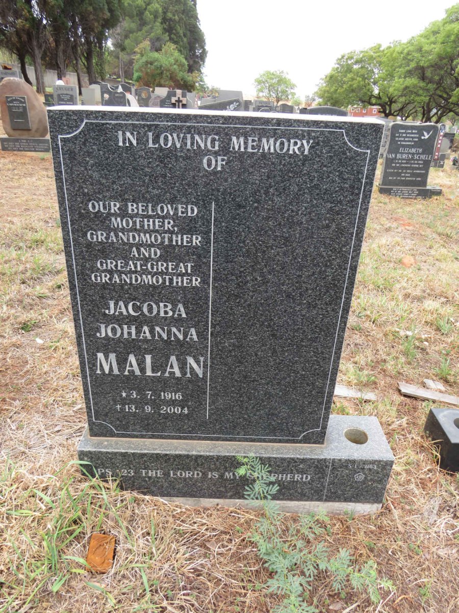 MALAN Jacoba Johanna 1916-2004