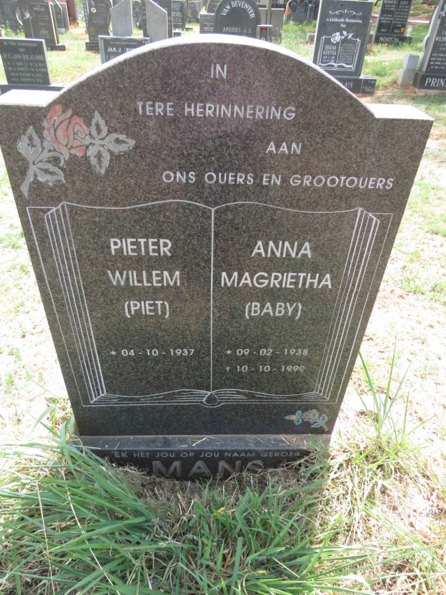 MANS Pieter Willem 1937- & Anna Magrietha 1938-1999