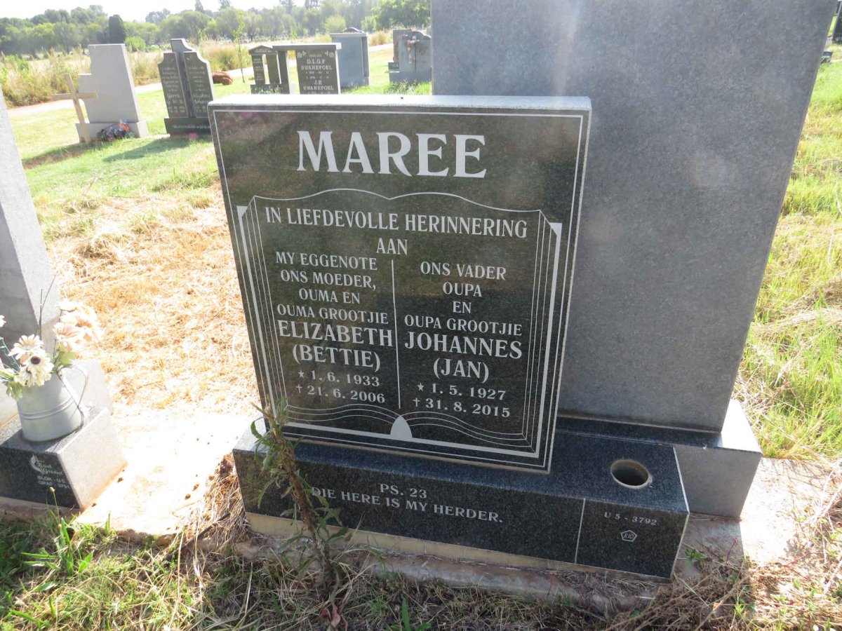 MAREE Johannes 1927-2015 & Elizabeth 1933-2006