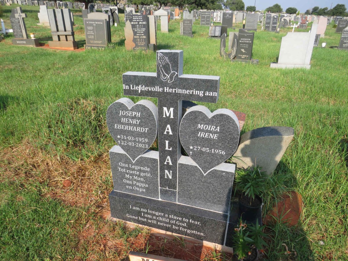MALAN Joseph Henry Eberhardt 1959-2023 & Moira Irene 1956-