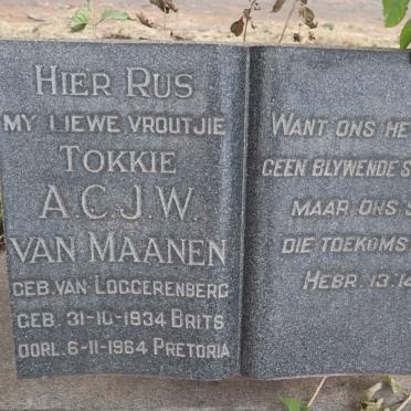 MAANEN A.C.J.W., van nee VAN LOGGERENBERG 1934-1964