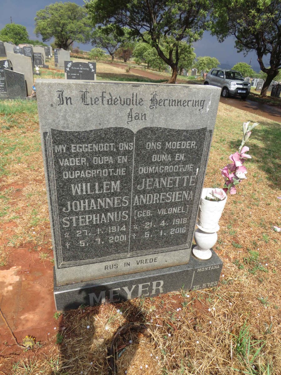 MEYER Willem Johannes Stephanus 1914-2001 & Jeanette Andresiena VILONEL 1918-2016