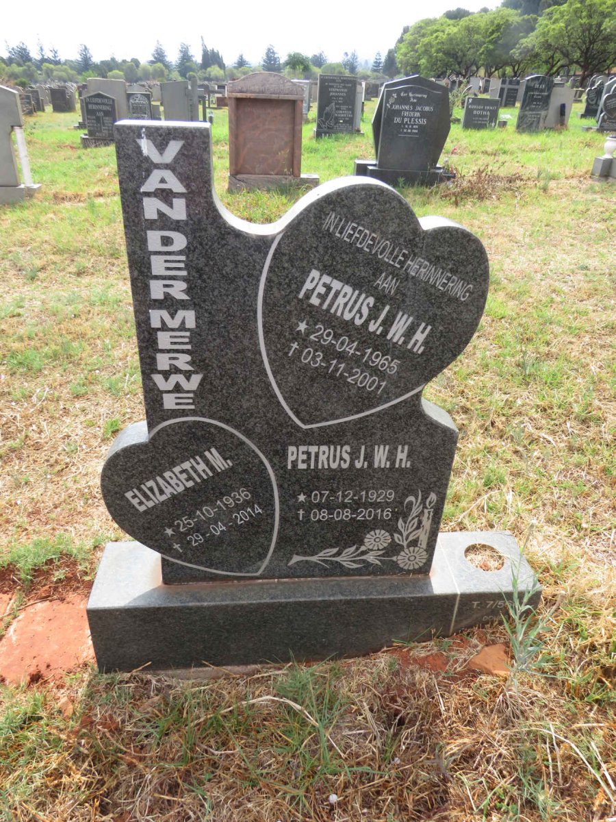 MERWE Petrus J.W.H., van der 1929-2016 & Elizabeth M. 1936-2014 :: VAN DER MERWE Petrus J.W.H. 1965-2001