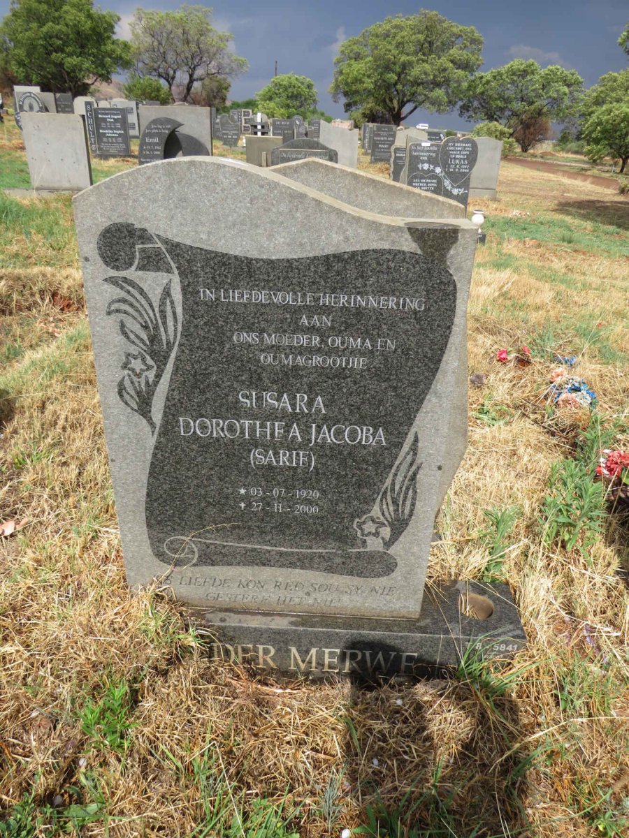 MERWE Susara Dorothea Jacoba, van der 1920-2000