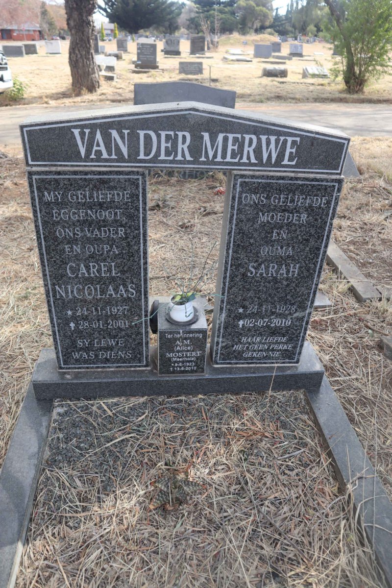 MERWE Carel Nicolaas, van der 1927-2001 & Sarah 1928-2010 :: MOSTERT  A.M. nee MEERHOLZ 1923-2010 _1