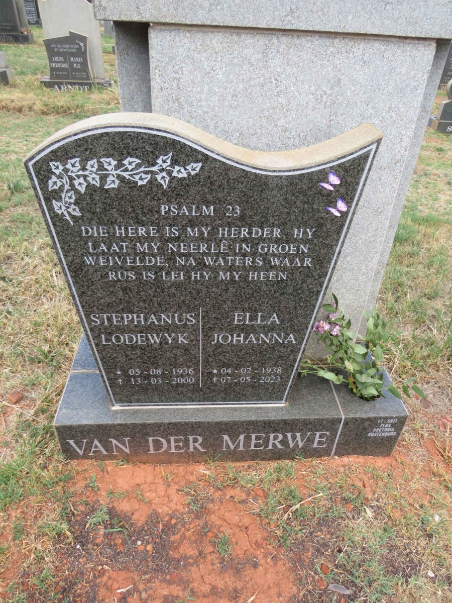 MERWE Stephanus Lodewyk, van der 1936-2000 & Ella Johanna 1938-2023