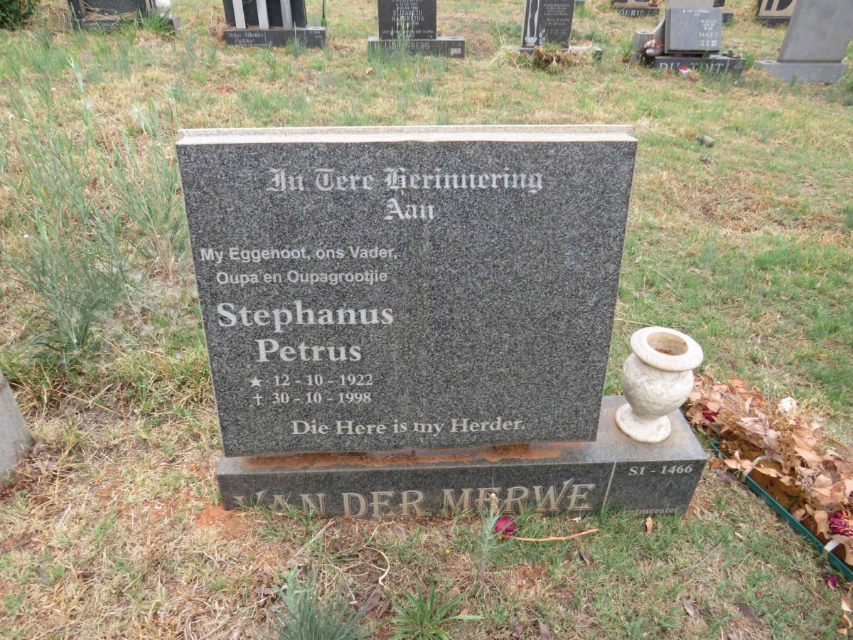 MERWE Stephanus Petrus, van der 1922-1998