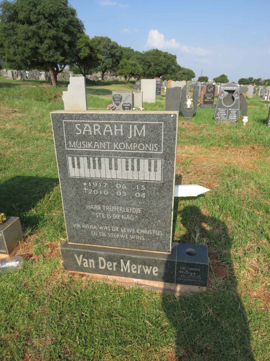 MERWE Sarah J.M., van der 1917-2010