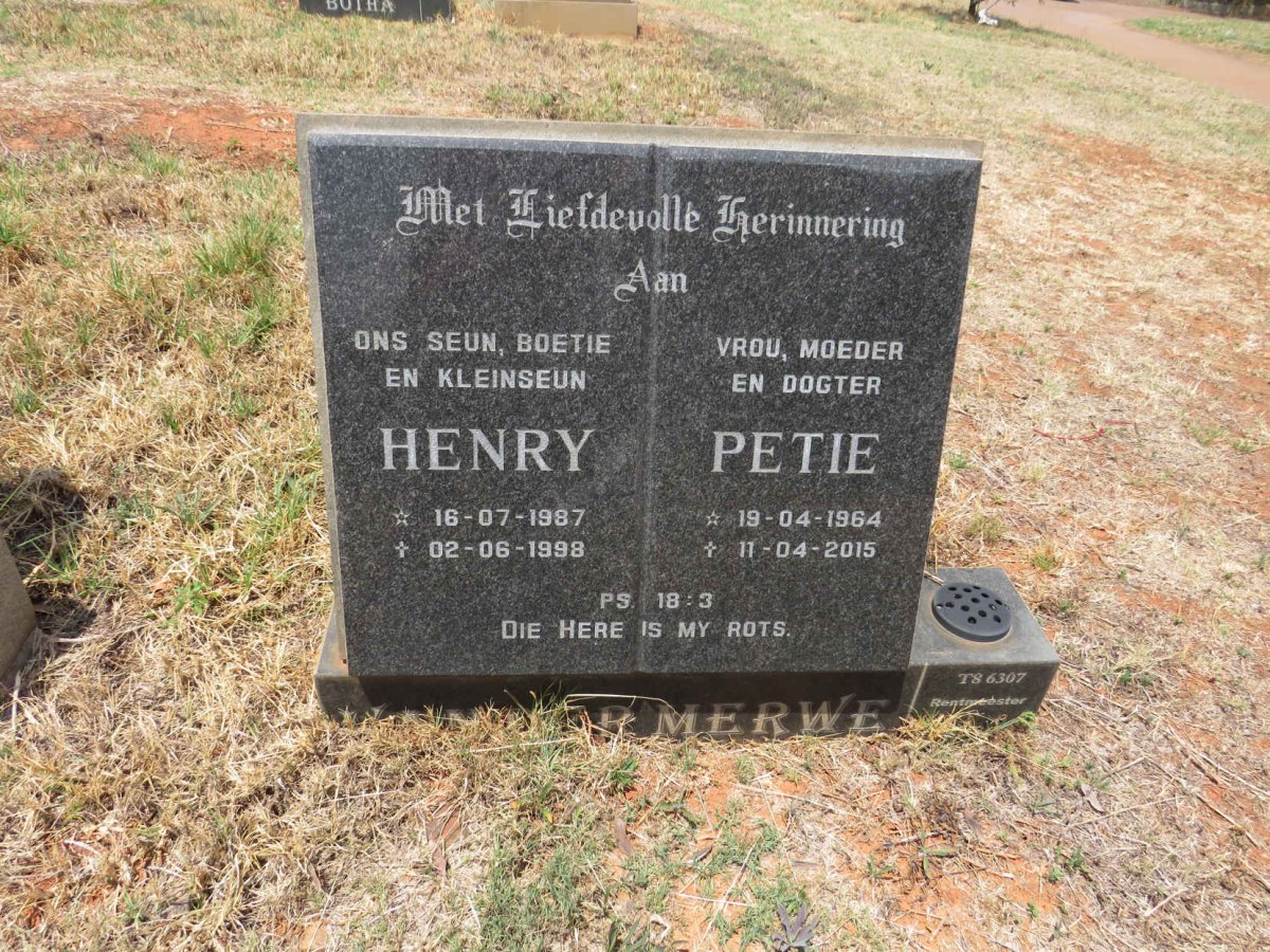 MERWE Petie, van der 1964-2015 :: VAN DER MERWE Henry 1987-1998