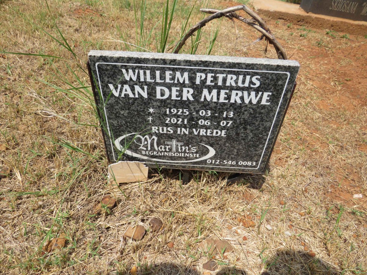 MERWE Willem Petrus, van der 1925-2021