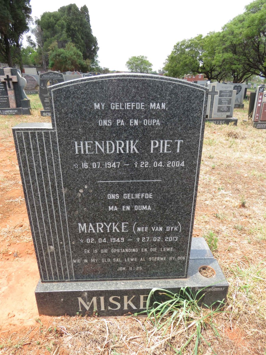 MISKE Hendrik Piet 1947-2004 & Maryke VAN DYK 1949-2013