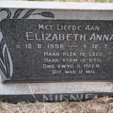 MIENIE Elizabeth Anna 1958-1978
