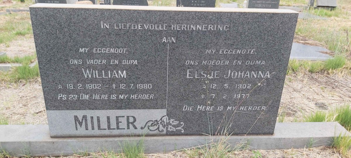 MILLER William 1902-1980 & Elsje Johanna 1902-1977