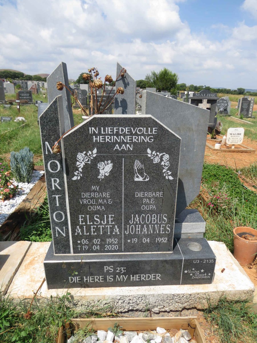 MORTON Jacobus Johannes 1952- & Elsje Aletta 1952-2020