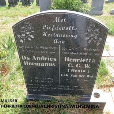 MULDER Andries Hermanus 1941-2017 & Henrietta Cornelia Christina Wilhelmina VAN DER WALT 1943- 