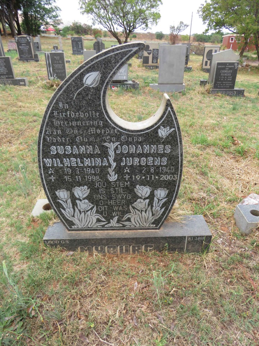 MYBURG Johannes Jurgens 1940-2003 & Susanna Wilhelmina 1940-1998