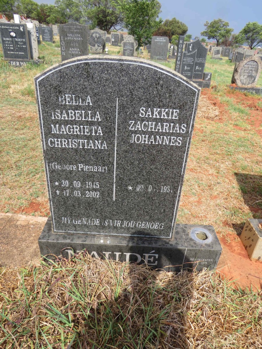 NAUDE Zacharias Johannes 193?- & Isabella Magrieta Christiana PIENAAR 1945-2002